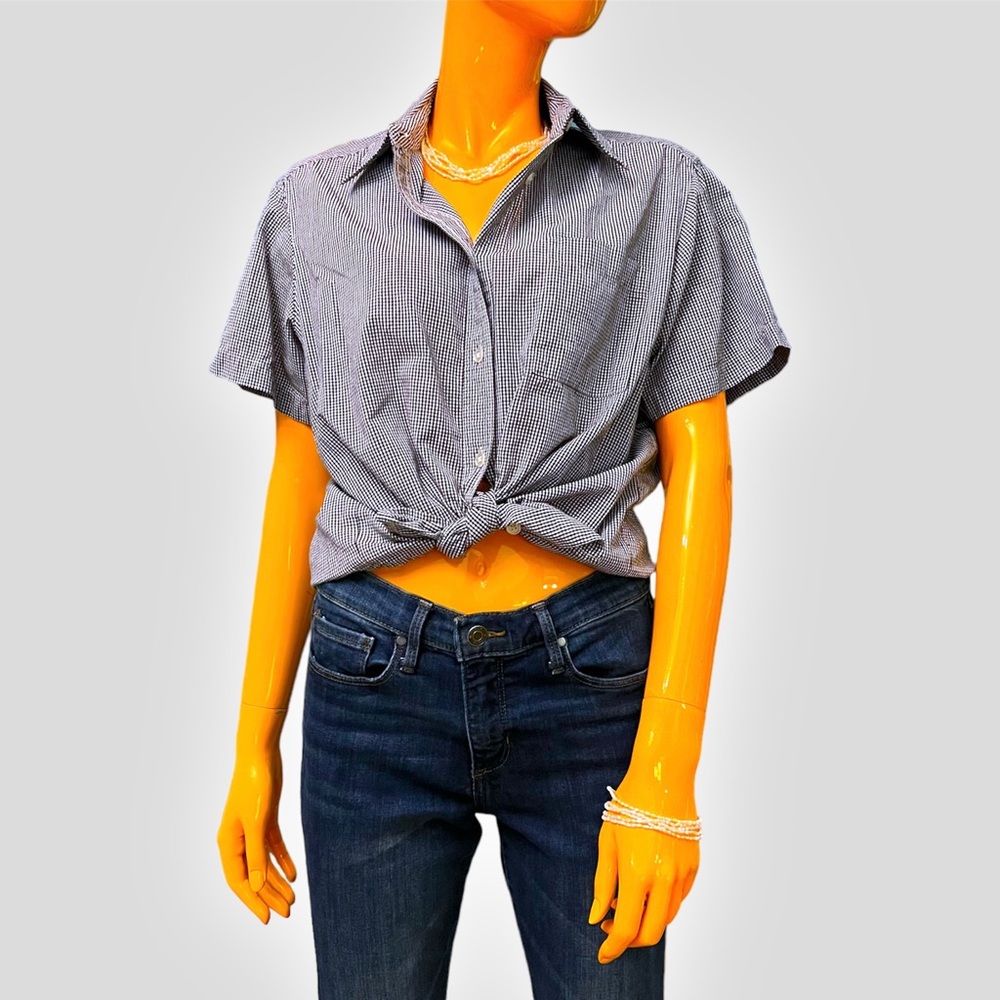 Karen Scott Black & White Mini-Check Button-Down Crop Shirt
